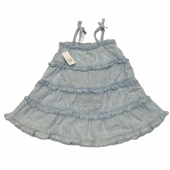 NWT GAP Baby Girl Tiered Ruffle Summer Dress Sz 2T Light Blue Sleeveless #576335 - Picture 2 of 7